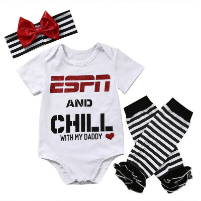 

Baby Girls ESPN&Chill with My Daddy Bodysuit&Socks Outfit with Headband 3Pcs Set