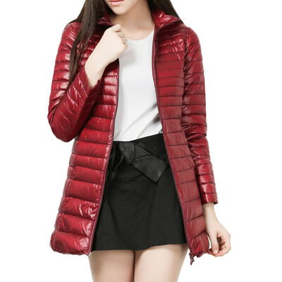 

Toponeto Womens Light weight Packable Down Coat Stand Collar Long Down Jacket