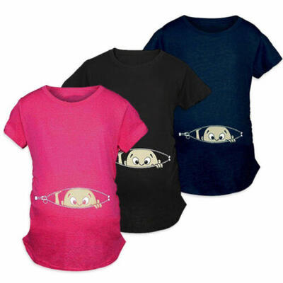 

Funny Print Cartoon Baby Staring Women Maternity Pregnant T-shirts Cotton Tops