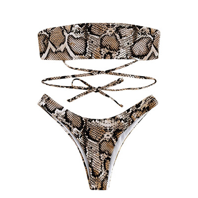 

Saidsome Women Snake Skin Pattern Bandage Bikini Set Brazilian Swimwear Beachwear