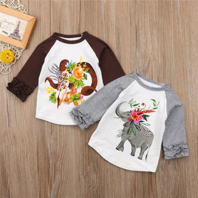 

Newborn Baby Boys Girls Cartoon Floral Long Sleeve Tops T-shirt Cotton Clothes