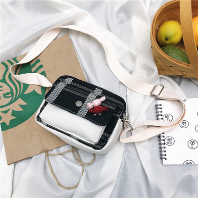 

Small bag canvas bag womens shoulder Messenger bag college students Harajuku Joker Korean tide port wind cloth bag ins Sen