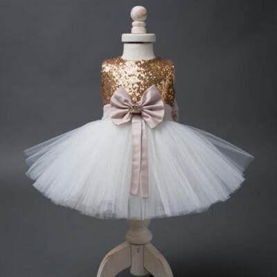 

US Flower Girls Dress Sequins Bowknot Lace Princess Baby Party Gown Formal Dress