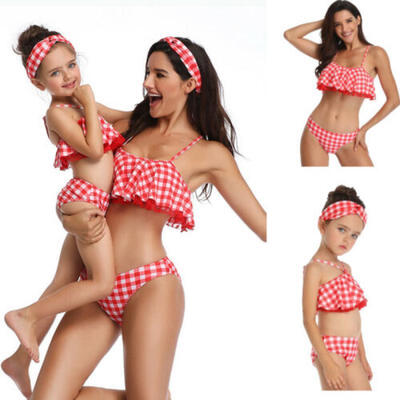 

2019 Family Matching Women Kids Two-Piece Bodysuit Bikini Swimwear Swimsuit