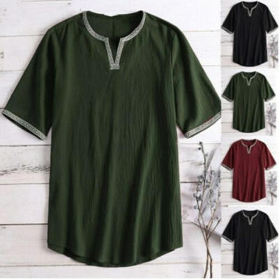 

Fashion Men Short Sleeve T-Shirts Slim Fit V-Neck Casual Top Blouse Basic Tee UK
