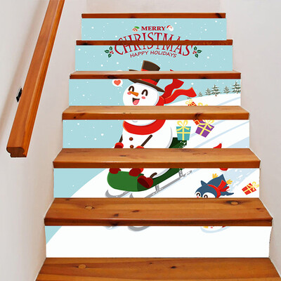 

Gobestart Merry Christmas Snowman Santa Stair Sticker Waterproof DIY Decorative Sticker