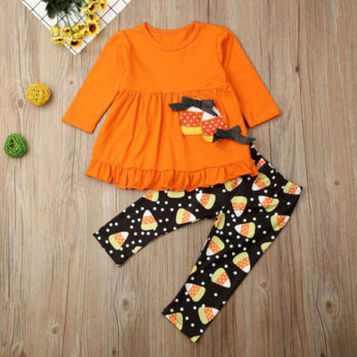 

Halloween Toddler Baby Girl Tops Dress Pumpkin Cartoon Pants Outfits Clothes USA