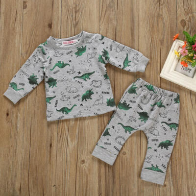 

2PCS Newborn Baby Boy Girl Cartoon Tops Cotton T-Shirt Pants Outfit Clothes