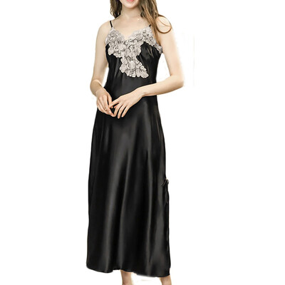 

Toponeto New Women Simulation Silk Pajamas Sexy Lace Lingerie Bride Nightdress Sleepwear