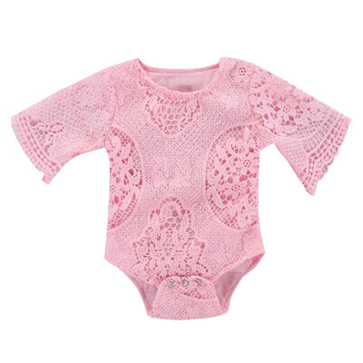 

Newborn Baby Lace Bell Sleeve Girls Romper O-Neck Crochet Solid Color Tops