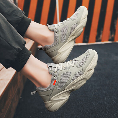 

2019 summer trend sports mens shoes mesh breathable casual summer white shoes thick bottom trend old shoes mens tide