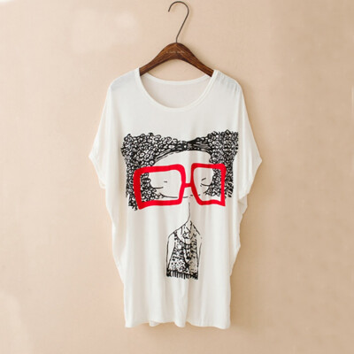 

10 Kinds Of 2 Color Modal Casual Letters Animal Print Round Neck Bat Shirt Female T-shirt Blouse 3