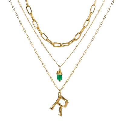 

Tiny Green Stone Gold Color Initial Necklace Letter Necklace Statemant Necklaces Personalized Pendant For Women Girls Best Gift