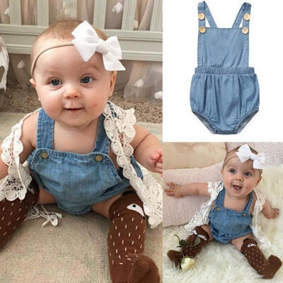

Summer Newborn Baby Girl Denim Romper Jumpsuit Bodysuit Outfits Sunsuit Clothes