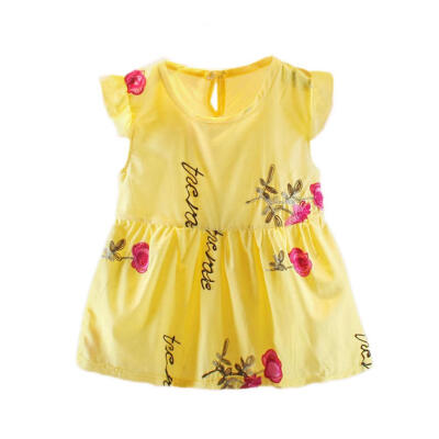 

Print Dress Girls Kids O-neck Summer Loose Cup Sleeve Princess Dresses