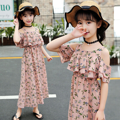 

Kids Teen Children Girls Ruffles Floral Off Shoulder Beach Dress Casual Clothes