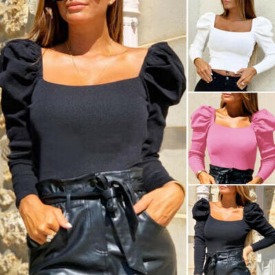 

Women Sexy Autumn Vintage Ruffle Long Sleeve Tops T Shirt Ladies Casual Crop Tee