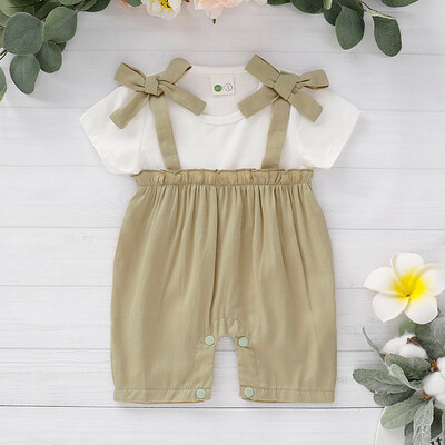 

Infant Baby Girls Short Sleeve Solid Print Ruffles Bow Jumpsuit Romper Clothes