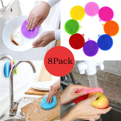 

〖Follure〗8pcs Silicone Dish Washing Sponge Scrubber Kitchen Cleaning Antibacterial Tool