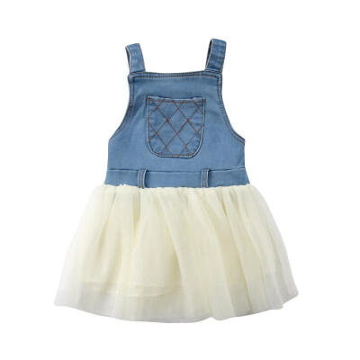 

0-4Y Baby Girls Princess Summer Dress Clothes Kids Denim Jeans Tulle Dresses