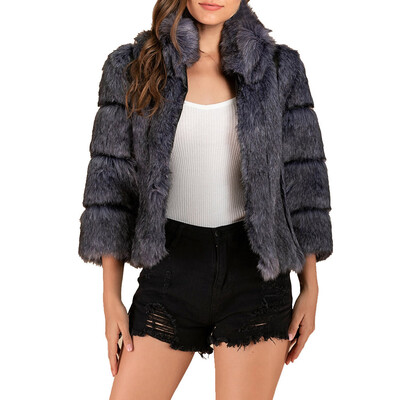 

Toponeto Women Fashion Solid Faux Fur Outerwear Cardigan Loose Button Pocket Short Coat
