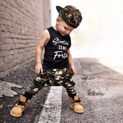 

Toddler Kids Baby Boy Letter Vest TopsCamouflage Pants Outfits Clothes Set