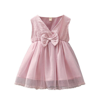 

Summer Fashion Baby Girls Casual Cotton Bow Mesh Dress Kids Lovely Sleeveless Dress For 3-8 Years