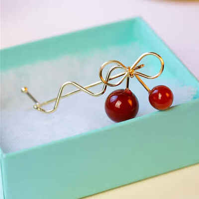 

Women Red Cherry Shaped Bow Hairpin Twist Hair Clip Hair Accessories Christmas Gifts