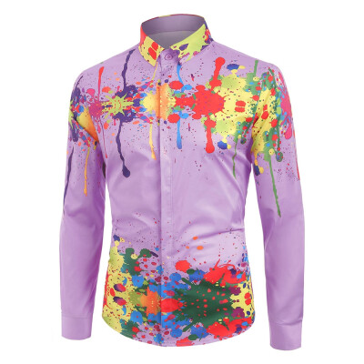 

Colorful Splatter Paint Pattern Turndown Collar Long Sleeve Shirt