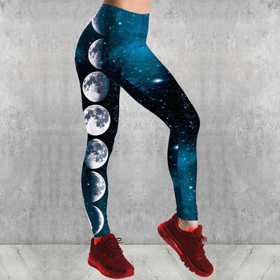 

Cross-border Wish Amazon Ebay Explosion Blue Star Moon Print Fitness Leggings Sports Yoga Pants Photo