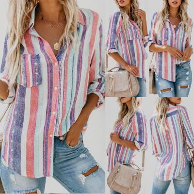 

Women Ladies Striped Summer Loose Top Long Sleeve Blouse Casual Tops T Shirt