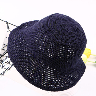 

Spring&summer retro solid-color knitted fisherman hat female Korean version can fold sun hat set casual wave edge basin hat