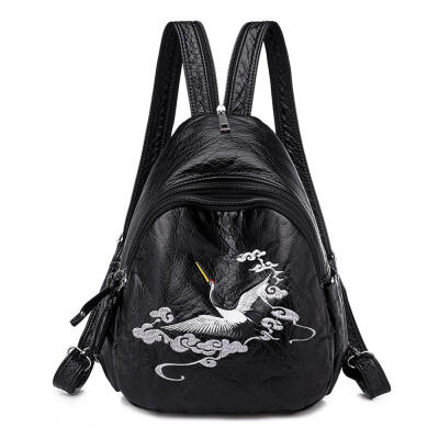 

Chinese Style Embroidery Travel Backpacks Women Leather Shoulder Schoolbags