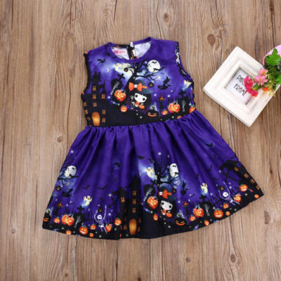 

Sweet Halloween Toddler Kids Baby Girl Cartoon Print Graffiti Dress Clothes 1-6Y