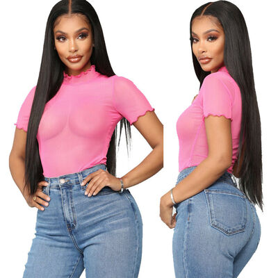

Women Girls Mesh Sheer Crop Top Short Sleeve Transparent T-Shirt Blouse Tee Tops