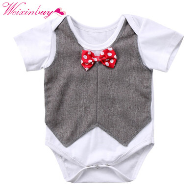 

Baby Bodysuits Baby Boy Clothes Bowtie Plaid Gentleman Baby Boy Jumpsuits Short Sleeve Floral Neck Childrens Clothing