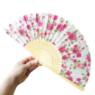 

〖Follure〗Pattern Folding Dance Wedding Party Lace Silk Folding Hand Held Flower Fan