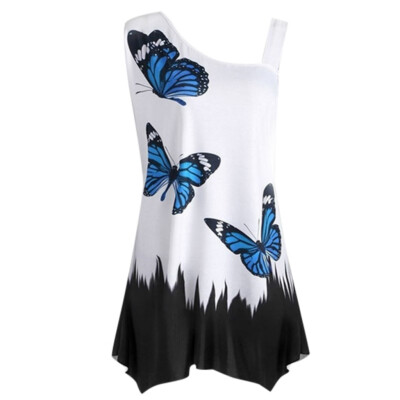 

Starmoon Large Size Women Butterfly Printing T-Shirt Sleeveless Blouse