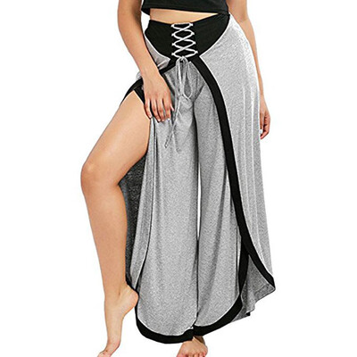 

Tailored Women Sexy Wide Leg Pants Lace Up Loose High Waist Palazzo Flared Trousers
