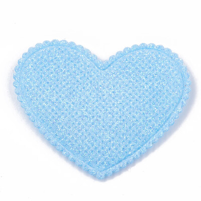 

Glitter PU Patches with Non Woven Fabric Back&Sponge Inside Heart LightSkyBlue 44x53x45mm