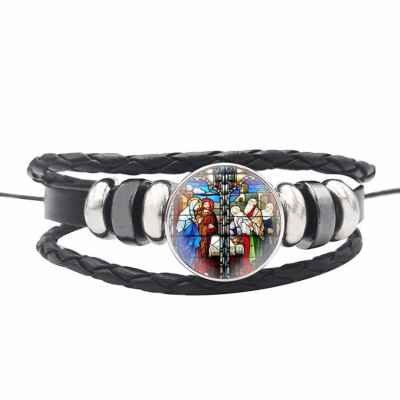 

2019 New Christian Time Gem Leather Woven Bracelet Bangle Souvenir