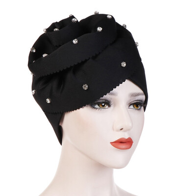 

Muslim Women Ruffle Floral Rhinestone Turban Head Wrap Cancer Chemo Hat Bandana Head Wrap