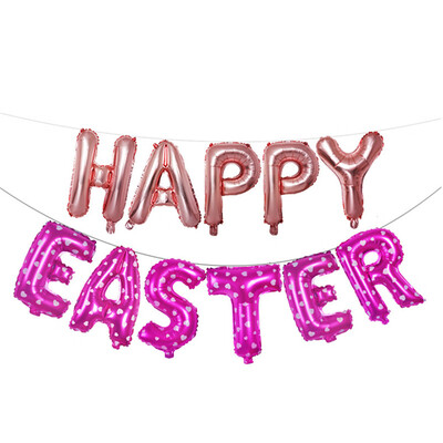 

Toponeto 16 inch Large Happy Easter Foil Balloon Set Banner Bunting Party Decoration