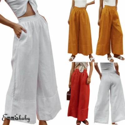 

Ladies Linen Trousers Holiday Womens Beach Summer Casual Pants US