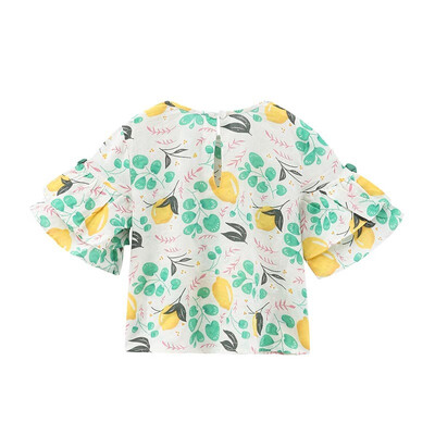 

DOU DOU YI CHU Girls Lemon Floral Short Sleeve Trumpet Cuffs Casual Tops Summer 9183