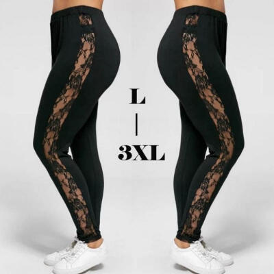 

Plus Size -3XL Sexy Women Lace Pants Insert Sheer Leggings Viscose Elastane