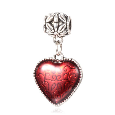 

Tibetan Style Alloy Enamel European Dangle Beads Large Hole Pendants Heart Antique Silver 36mm Hole 5mm