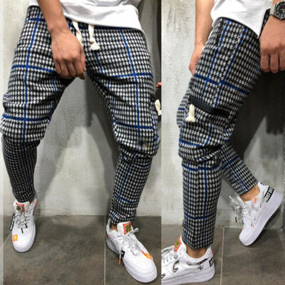 

Men Plaid Check Sport Pants Gym Slim Fit Trousers Running Joggers Sweatpants