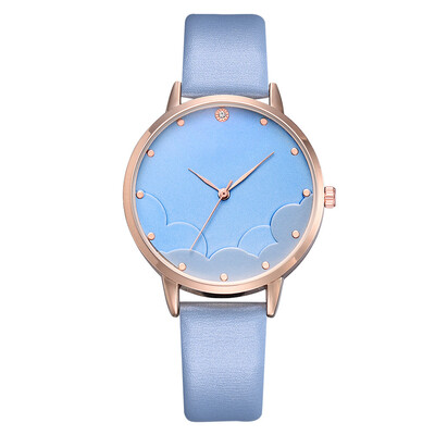 

Ladies watch pu leather fashion blue sky&white clouds alloy watch business diamond high-end quartz watch