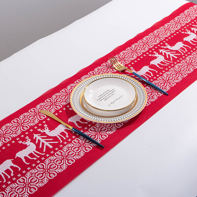 

Siaonvr Merry Christmas Red Snowflake Snowman Long Table Runner Cloth 270CM Home Decor